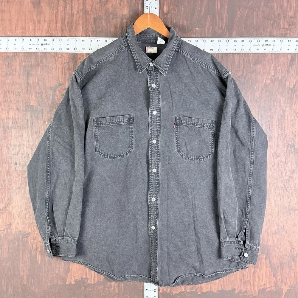 Levis Fade Denim Shirt Y2K Black Red Tab Metal Button L/S Oversized Men's XL VTG